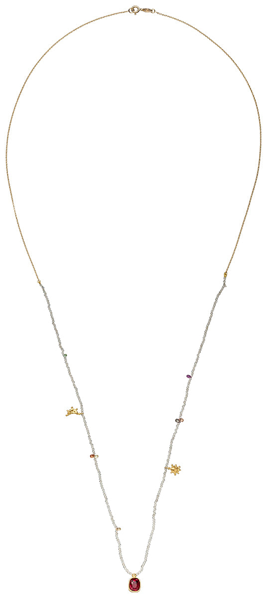 Lapradorit-Collier mit Rhodolith-Anhänger